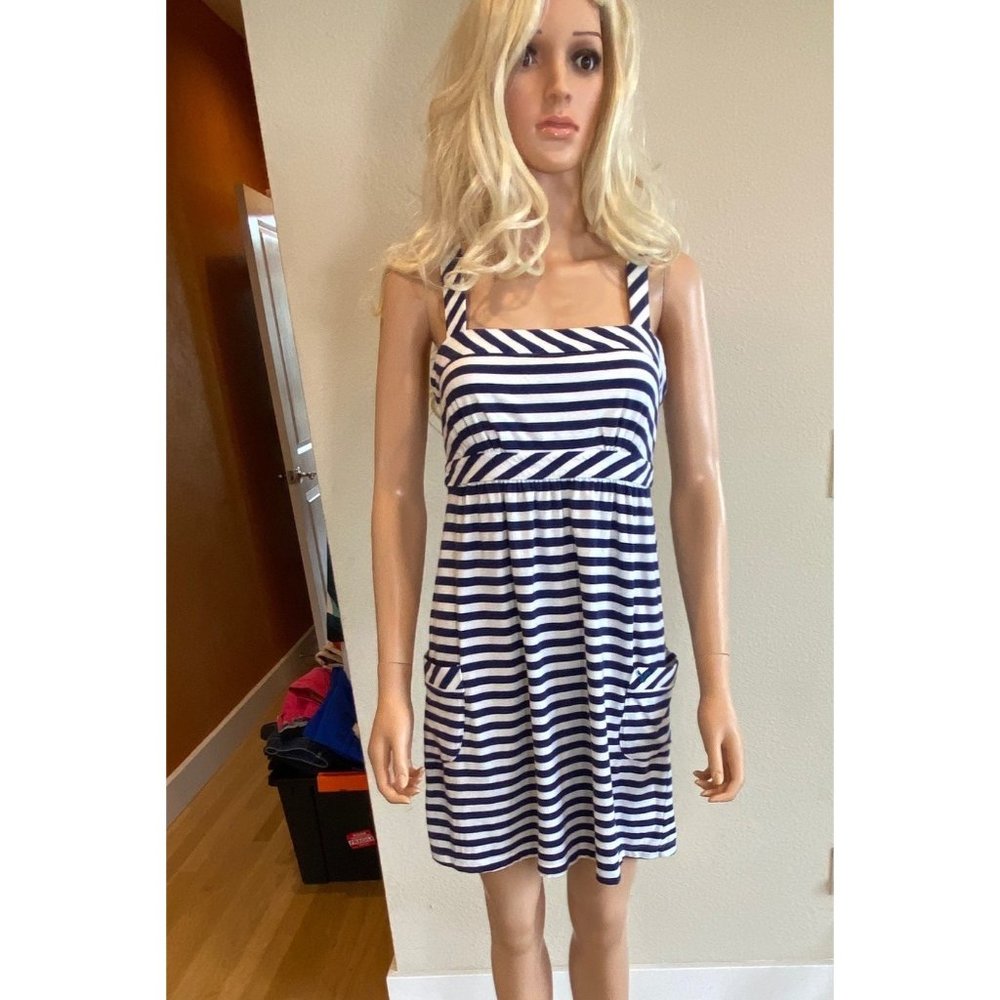American Eagle Blue Striped Sun Dress Pockets Tie Back Small - Picture 6 of 14